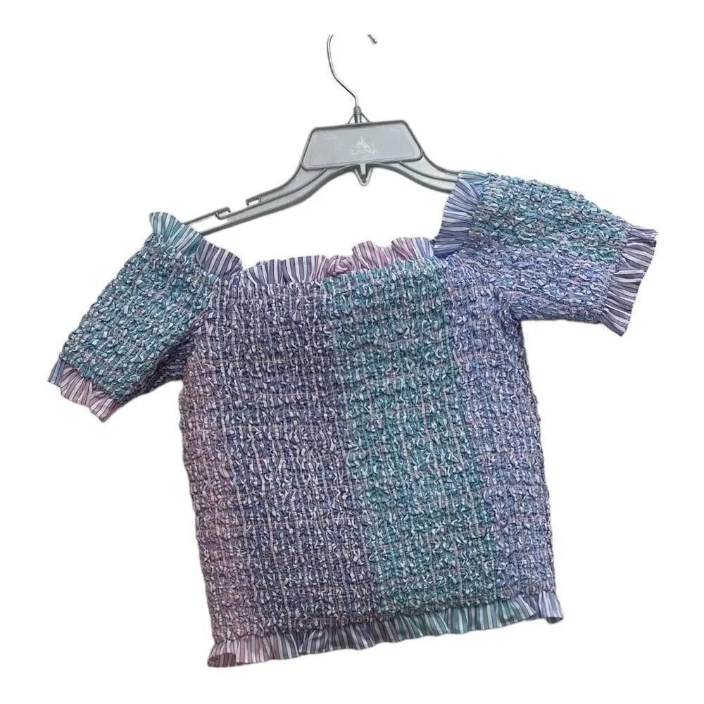 Petersyn Kinsey Smocked Crop Top Pastel Stripe Short Sleeve Cotton Size M NWT
